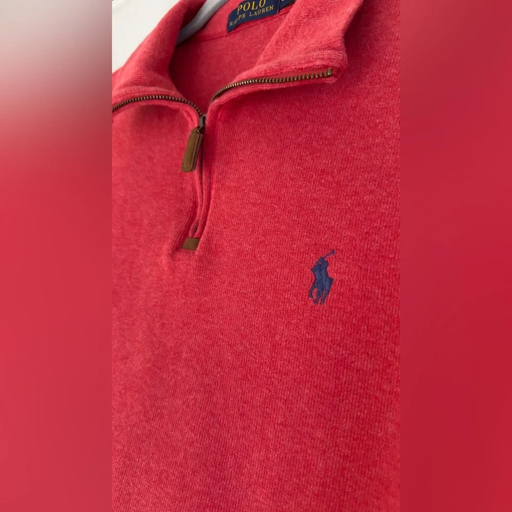 Polo Ralph Lauren Estate Rib Red Pullover Sweater quarter zip Large RL Men’s